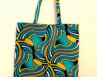 Tote bag en wax style africain imprimé psychédélique année seventy soixante-dix fourre tout cabas sac de courses