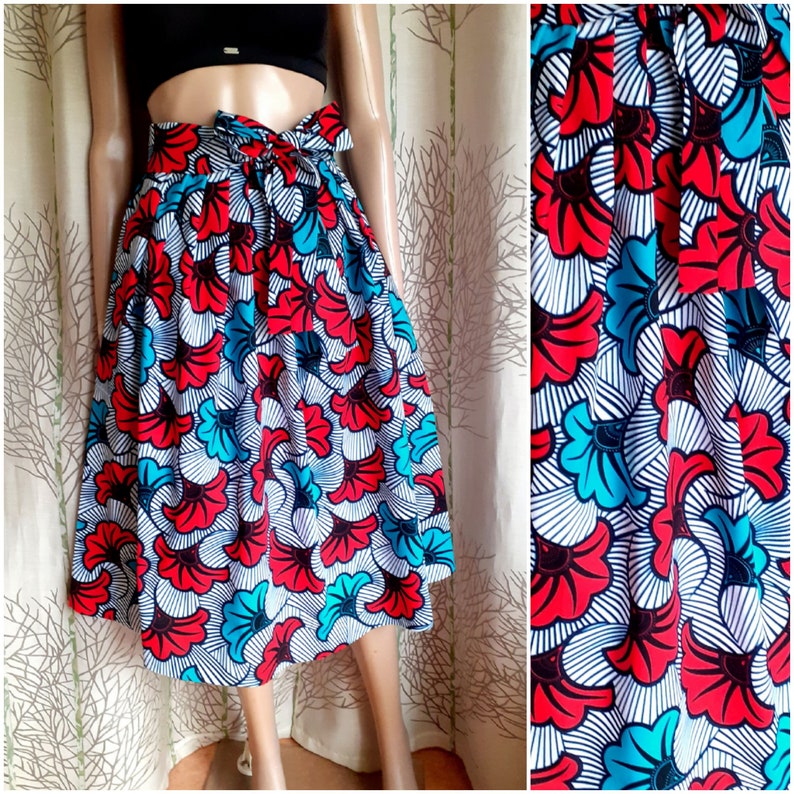 Several lengths, flared skirt in African style wax print flowers, short skirt, mid-length skirt, midi skirt, maxi skirt image 1