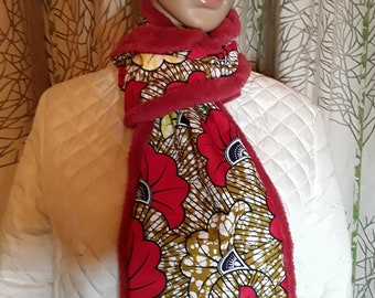 ENVOI RAPIDE Red polar scarf and African wax red and yellow wedding flowers.