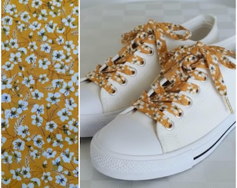 Floral print cotton shoelaces, small flowers