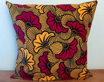 Plusieurs dimensions housse de coussin en wax style africain fleurs de mariage rouges et orange