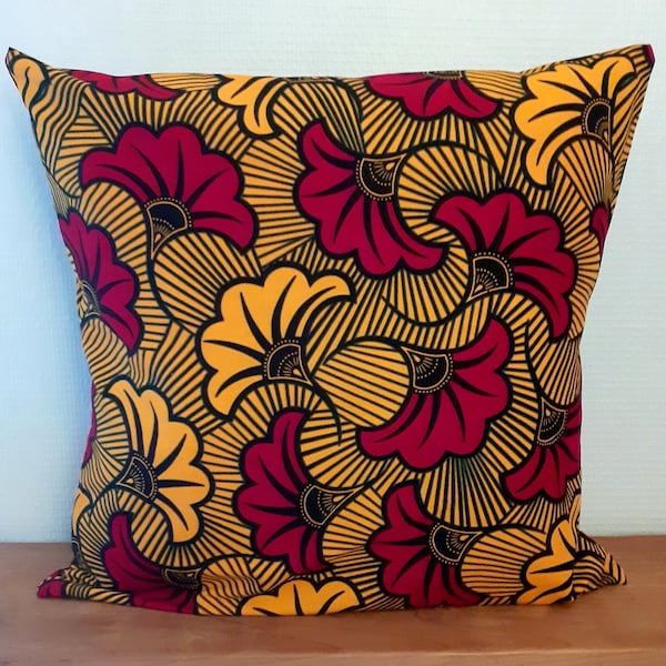 Plusieurs dimensions housse de coussin en wax style africain fleurs de mariage rouges et orange