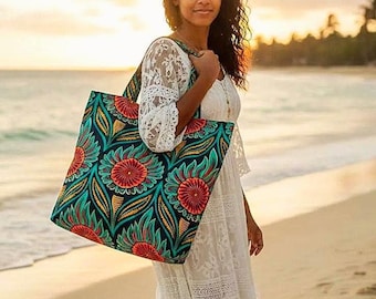 Large lined bag with interior pocket, tote bag in wax print, African style, boubou