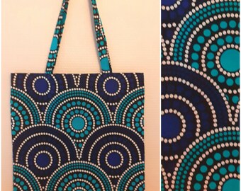 Tote bag en wax style africain sac de courses fourre tout cabas imprimé cible disque rosace