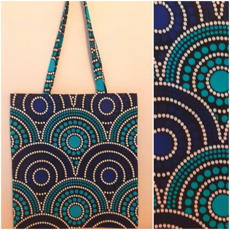 Tote bag en wax style africain sac de courses fourre tout cabas imprimé cible disque rosace image 1