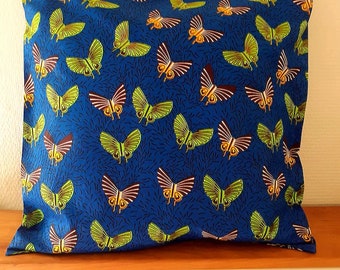 Housse de coussin en wax style africain imprimé papillons 50X50cm ou 20X20 pouces 40X40 cm ou 16 pouces de côté