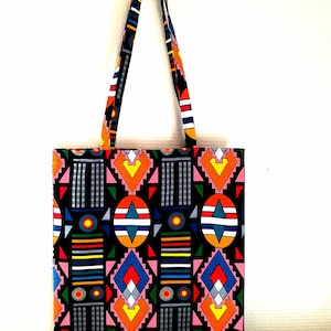 Tote bag, spare bag, all-purpose bag in African bogolan wax style, red, black and white