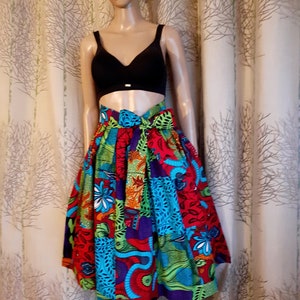 Skirt in African style wax print like patchwork. Several lengths, flared skater skirt image 2