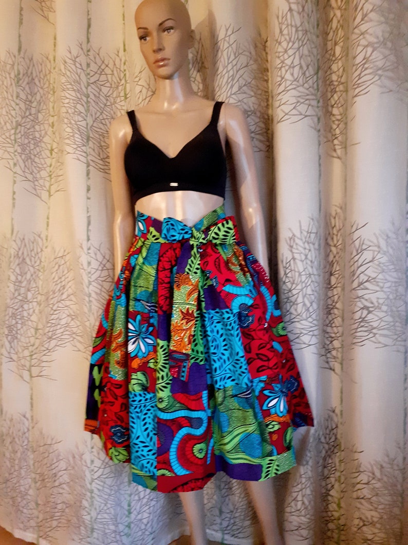 Skirt in African style wax print like patchwork. Several lengths, flared skater skirt image 2