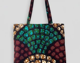 African-style wax print tote bag, shopping bag, tote bag, shopping bag, target disc rosette print