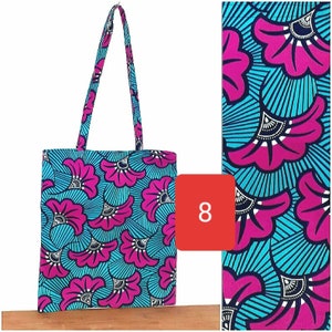 ENVOI RAPIDE Tote bag, just bag, sac de courses, cabas, en wax style africain fleurs de mariage. Cadeau gift mode Color 8