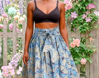 Four lengths of very soft wax print skirt, African-style print with blue and metallic silver wedding flowers