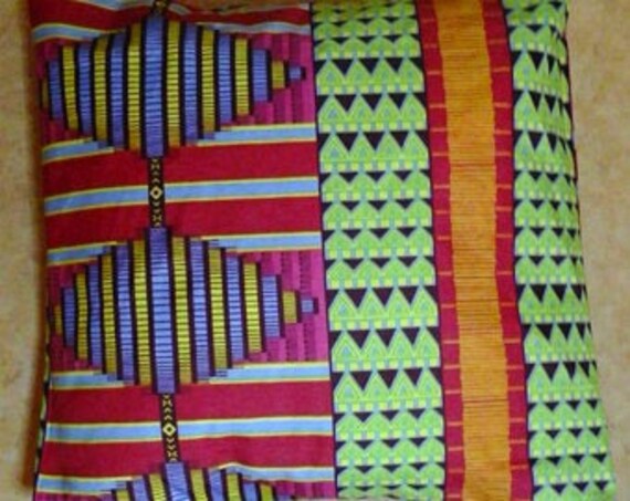 Housse Pour Coussin de 40 sur en Wax , Jaune, Rose , Bleu Kente .