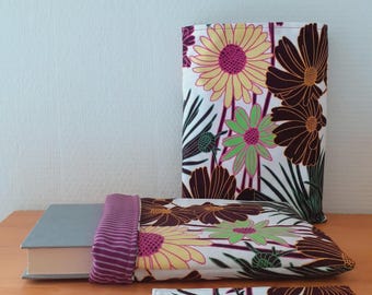 Printed book cover with floral and foliage design, padded cotton fabric, gift idea, fashionable gift