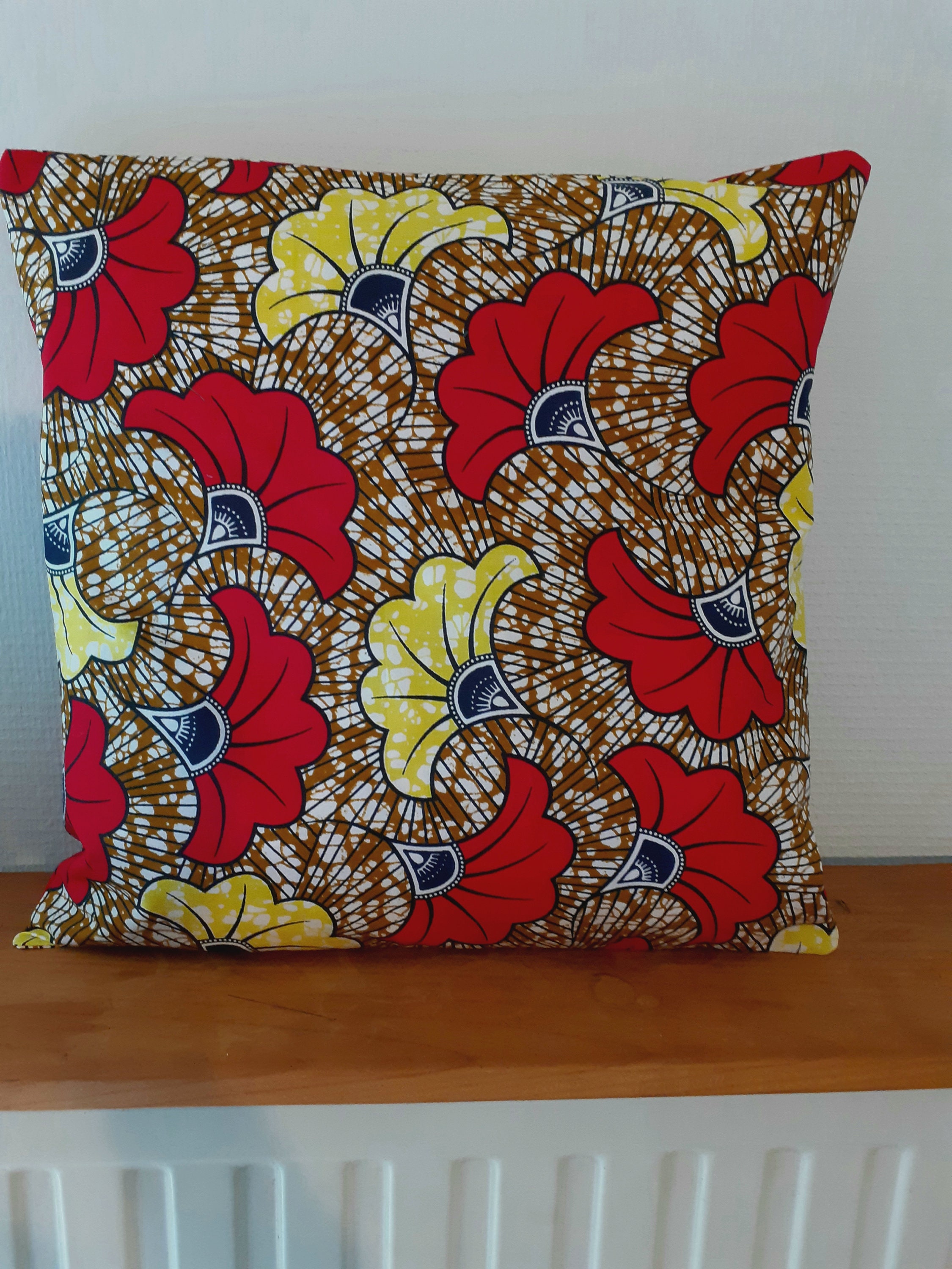 Housse de Coussin en Wax Style Africain Fleurs Mariage 40x40 Côté