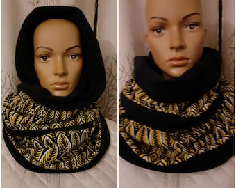 Snood blue fleece scarf and wax bogolan hood 2 unisex towers