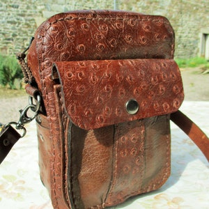 sacoche cuir , cuir grain autruche, sac bandoulière homme , idée cadeau