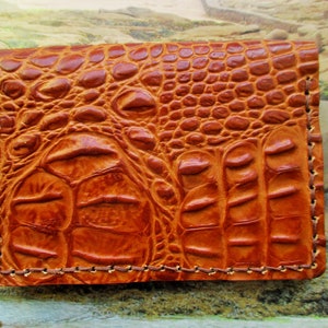 portefeuille cuir, porte cartes, cuir frappé croco, teinté et cousu main