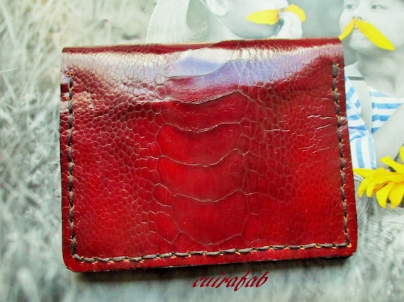 portefeuille cuir, patte d'autruche véritable , de qualité, original, cousu main