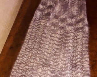 Hand knit Scarf kid mohair and beige brown silk