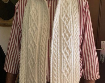 HAND KNITTED SCARF for men, long white