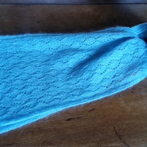 SCARF KNIT HAND lace blue light kid mohair and silk new