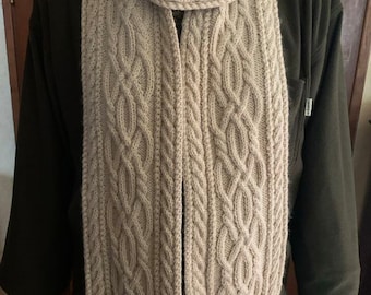 BEIGE KNITTED SCARF in long wool for men