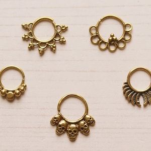 Brass Septum Ring,Set of five,Septum,Handmade, Brass Septum Ring, Septum Ring Piercing, Gold septum ring, Cuff,Tragus,Helix,Conch, Rook