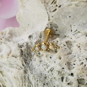 Cluster Opalite Labret,Tragus,Medusa,Monroe,Gold Plated Stainless Steel Piercing,Body Jewellery,Threaded pin,Threaded end