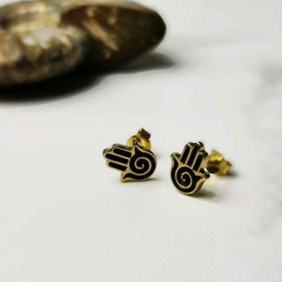 Brass Ear Studs,hamsa Earrings,hand Made Earrings, Brass Earrings