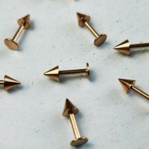 Gold Plated Stainless Steel Labret, Rose Gold Labret, Spike Labret, Stainless Steel Lip Piercing, Labret Piercing, Sold Individually
