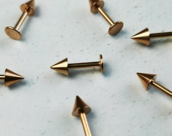 Gold Plated Stainless Steel Labret, Rose Gold Labret, Spike Labret, Stainless Steel Lip Piercing, Labret Piercing, Sold Individually
