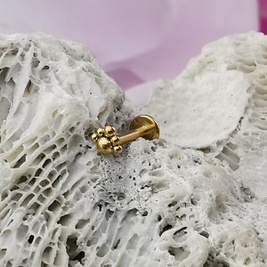 Gold Plated Stainless Steel Labret,Tragus,Medusa,Monroe,Gold Piercing,Body Jewellery,Threaded pin,Threaded end