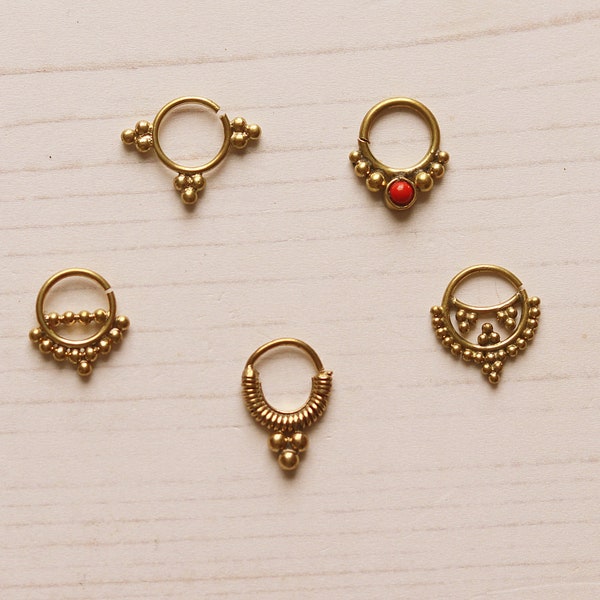 Brass Septum Ring,Set of five,Septum,Handmade, Brass Septum Ring, Septum Ring Piercing, Gold septum ring, Cuff,Tragus,Helix,Conch, Rook