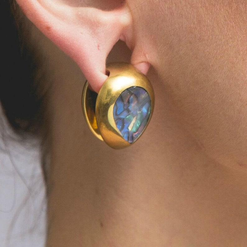 Gauge Jewelry Gauge Earrings Heavy Earrings Tribal Jewellery Ear Stretchers Ear Weights,Abalone Shell,Brass Ear Weights Tattoo