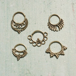 Brass Septum Ring,Set of five,Septum,Handmade, Brass Septum Ring, Septum Ring Piercing, Gold septum ring, Cuff,Tragus,Helix,Conch, Rook