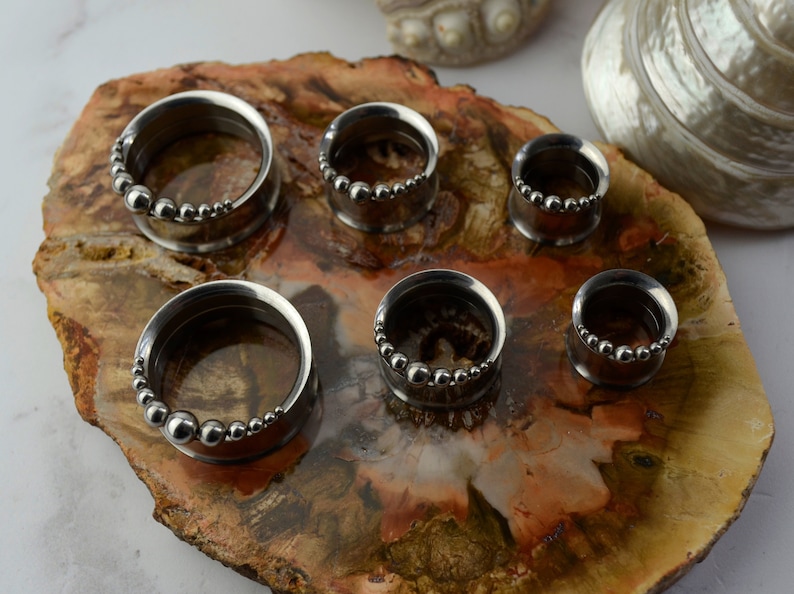 Silver Stainless Steel Tunnels,14mm,16mm,22mm,25mm,Eyelets,Gauge Jewelry,Dotted tunnel,Metal tunnels image 2
