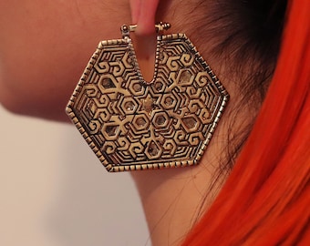 Pesas para orejas, aros, pesas de latón para orejas, joyas tribales, pendientes pesados, joyas con calibre, pendientes con calibre, dilatadores de orejas, tatuajes, pendientes tribales