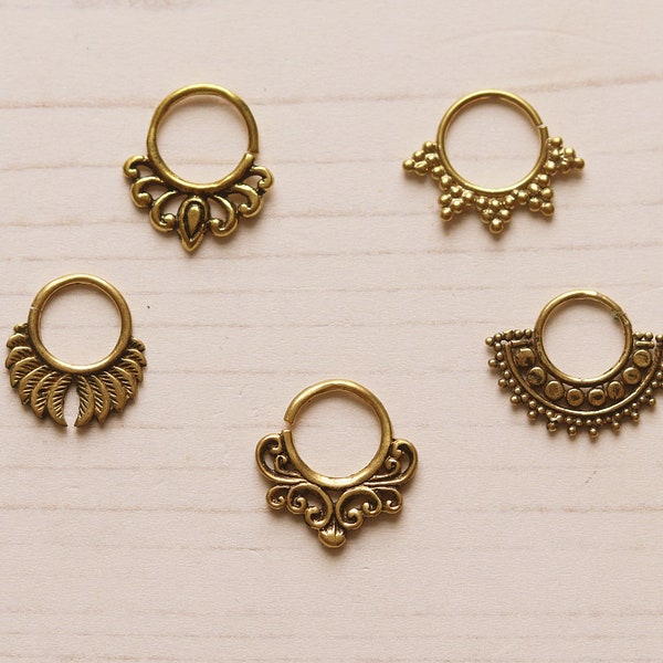 Brass Septum Ring,Set of five,Septum,Handmade, Brass Septum Ring, Septum Ring Piercing, Gold septum ring, Cuff,Tragus,Helix,Conch, Rook