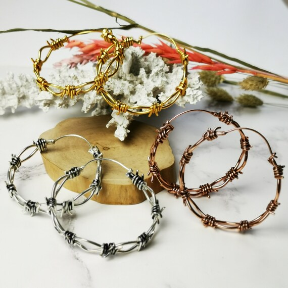 Gold Earrings,Rose Gold Earrings,Brass Earrings,Barbed Wire Earrings, Hoop Earrings,Tribal Ear Jewellery