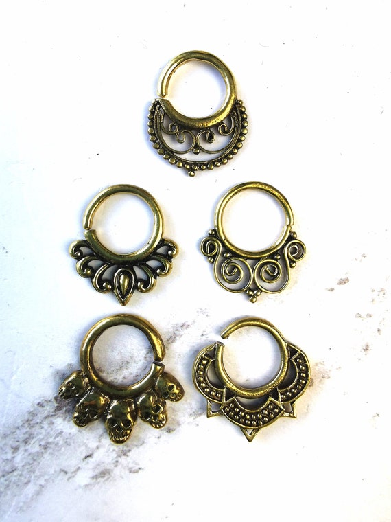 Brass Septum Ring,Set of five,Septum,Handmade, Brass Septum Ring, Septum  Ring Piercing, Gold septum ring, Cuff,Tragus,Helix,Conch, Rook