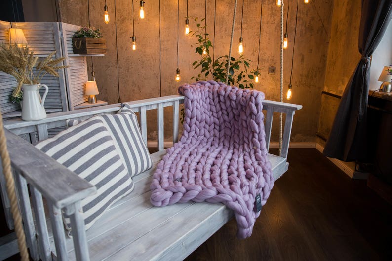 Modern Bulky Wool Throw Wool Sample Knitted Big Loop Blanket Etsy