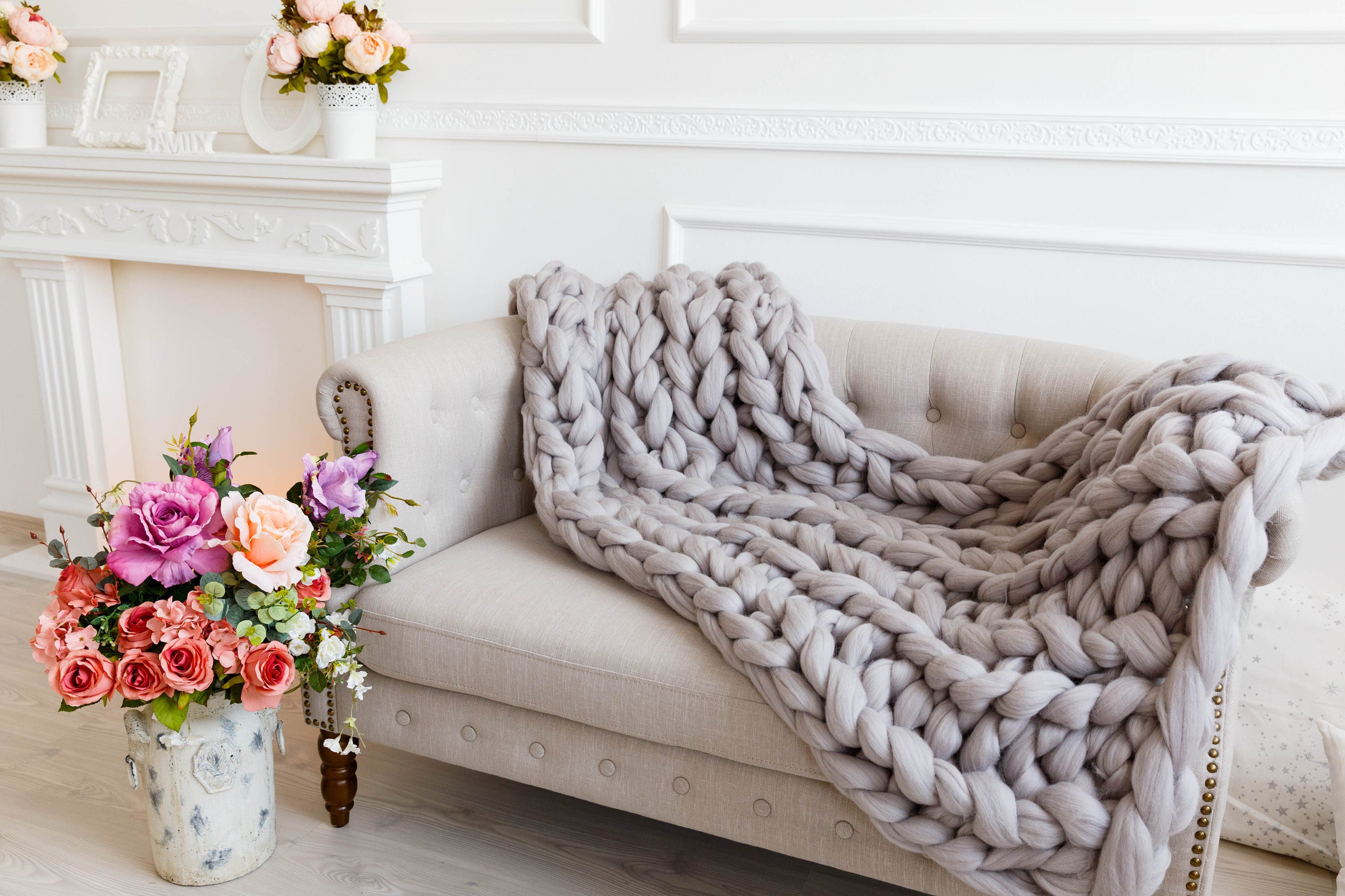 Modern bulky wool throw Knitted blankets of big loop Big Etsy