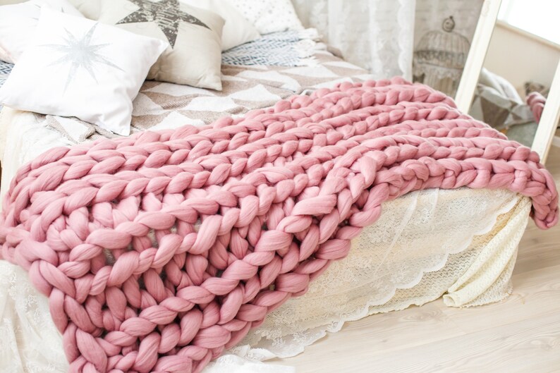 Merino wool blankets Giant knit for king bed King size Etsy