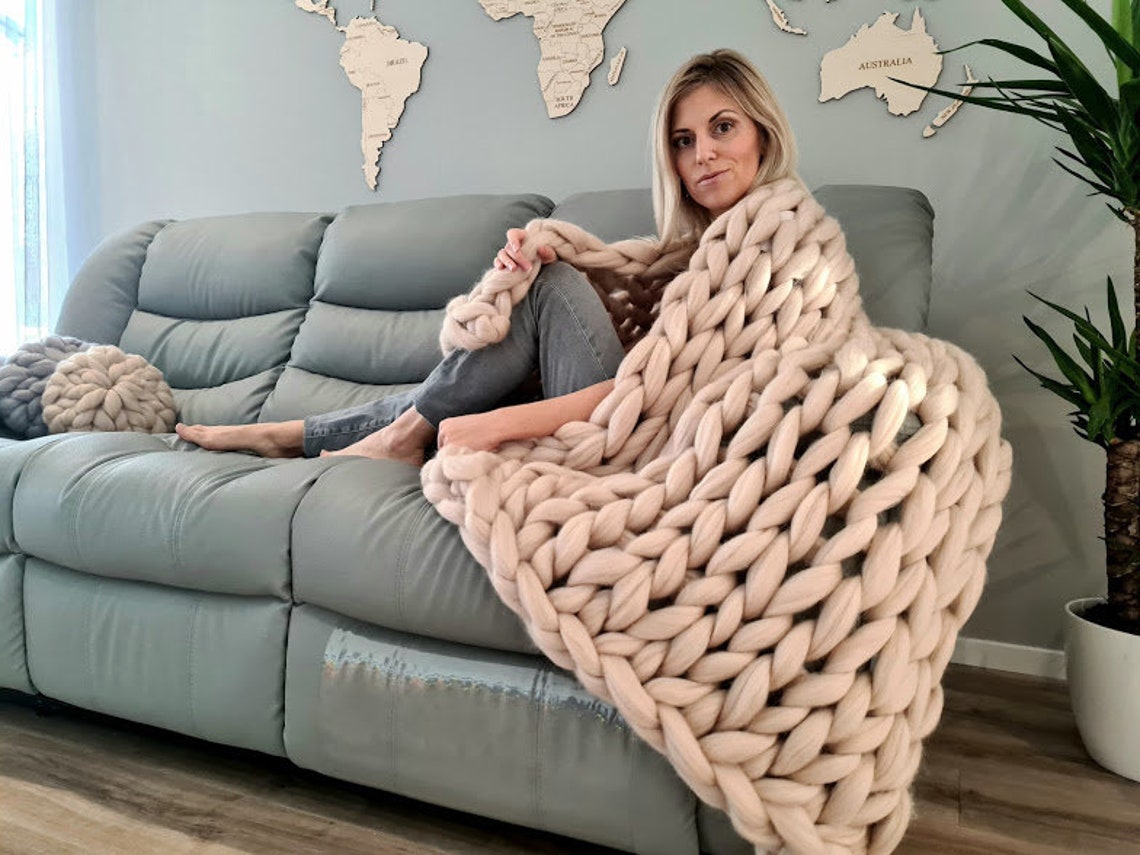 Merino wool chunky blanket Weighted blanket Big custom | Etsy