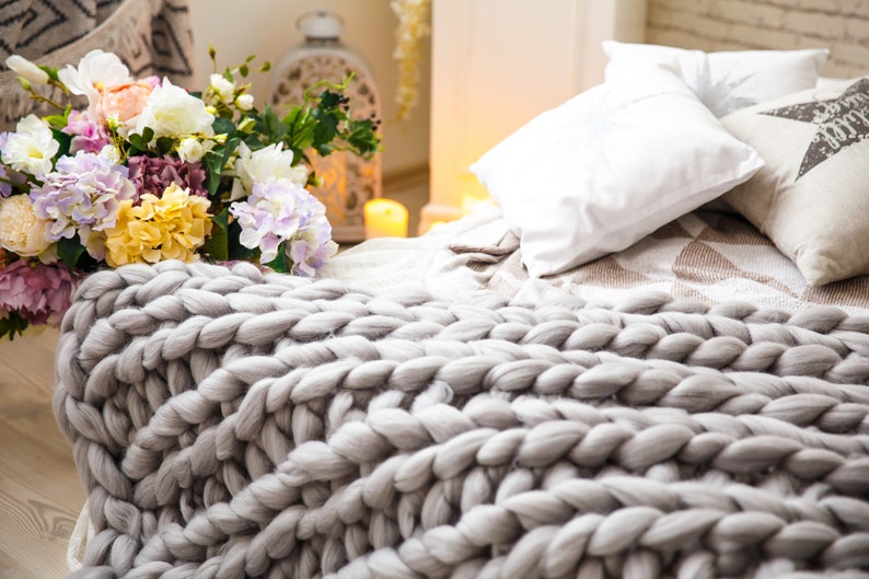 King size chunky blankets Woollen blanket for king bed Cable Etsy