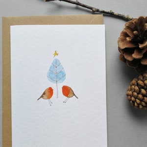 8 Pack - Hand Painted Watercolour Christmas Cards - A Pair Of Robins
