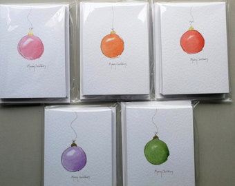 8 pack - Hand Painted Watercolour Christmas Cards - The Bauble Collection