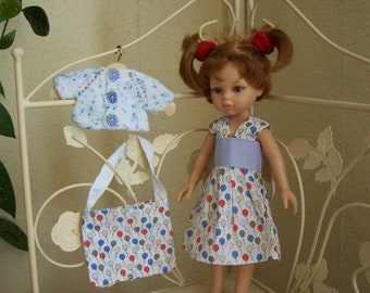 vêtements pour poupées de 32 /33 cm,compatible avec les chéries(robe,gilet, sac)coton imprimé
