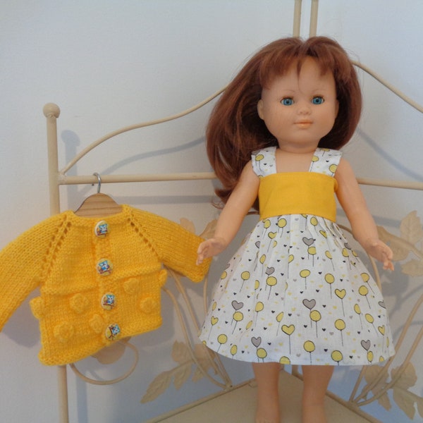 vêtements pour poupées de 40  cm,robe et gilet  fait main,compatible avec marie Françoise de mode et travaux (petit colin)